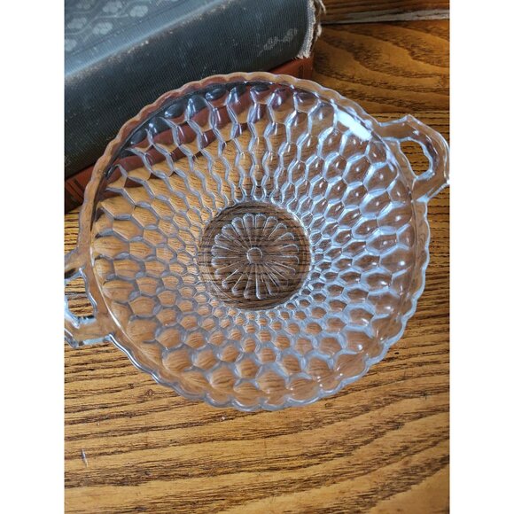 Vintage Indiana Honeycomb Glass Candy Dish, 1960's 2 Handled Relish Dish Serving - Picture 1 of 6